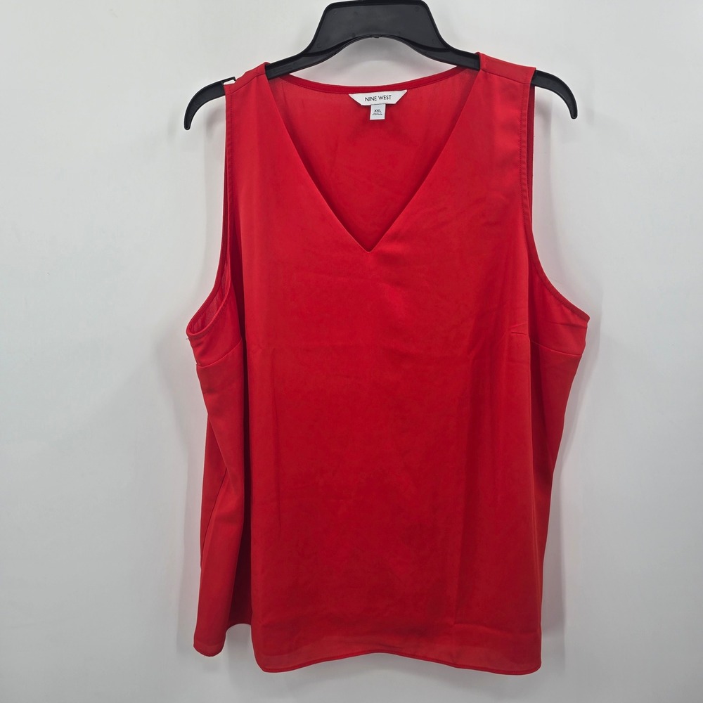Nine West Tank WomensXXL Red Sleeveless V-Neck Lined Blouse Shell